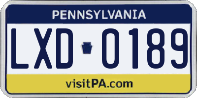 PA license plate LXD0189