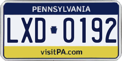 PA license plate LXD0192