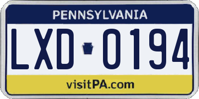 PA license plate LXD0194