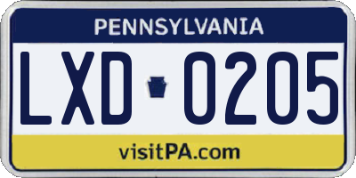 PA license plate LXD0205