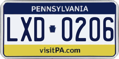 PA license plate LXD0206