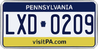 PA license plate LXD0209