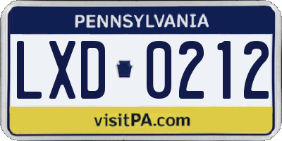 PA license plate LXD0212