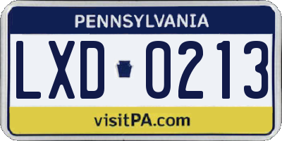 PA license plate LXD0213