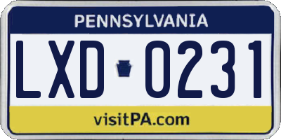 PA license plate LXD0231
