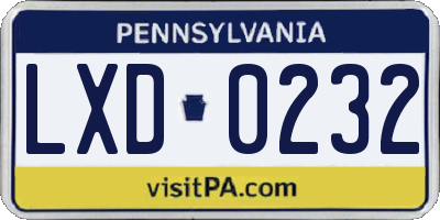 PA license plate LXD0232