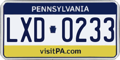 PA license plate LXD0233