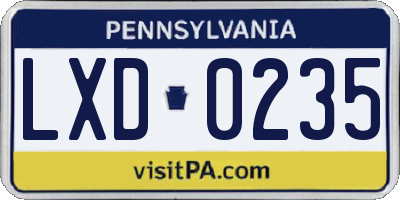 PA license plate LXD0235