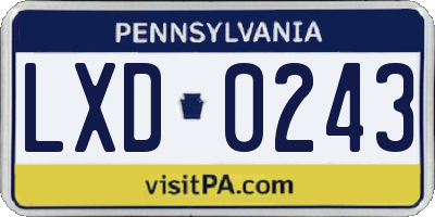 PA license plate LXD0243