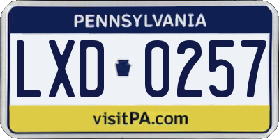 PA license plate LXD0257