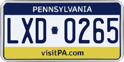 PA license plate LXD0265