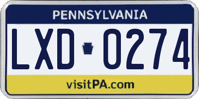 PA license plate LXD0274