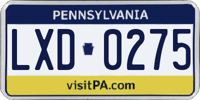 PA license plate LXD0275