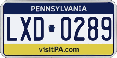 PA license plate LXD0289
