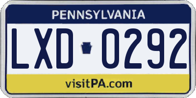 PA license plate LXD0292