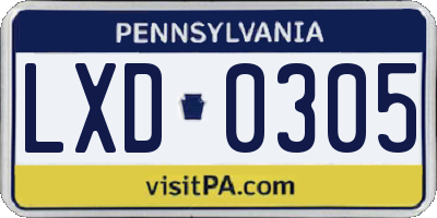 PA license plate LXD0305