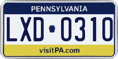 PA license plate LXD0310