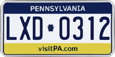 PA license plate LXD0312