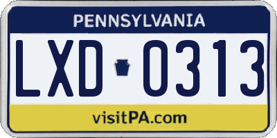PA license plate LXD0313