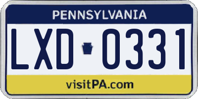 PA license plate LXD0331