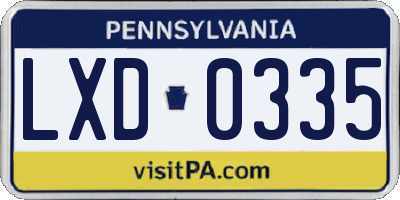 PA license plate LXD0335