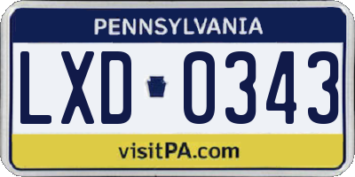 PA license plate LXD0343