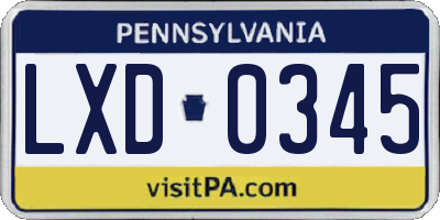 PA license plate LXD0345