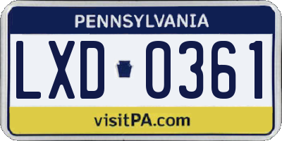 PA license plate LXD0361