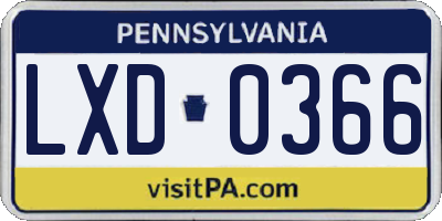 PA license plate LXD0366