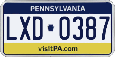 PA license plate LXD0387