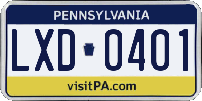 PA license plate LXD0401