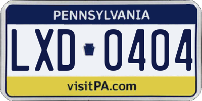 PA license plate LXD0404