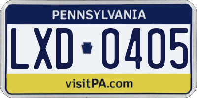 PA license plate LXD0405