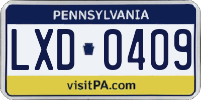 PA license plate LXD0409
