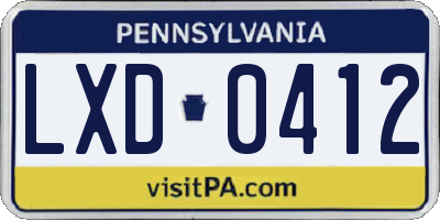PA license plate LXD0412