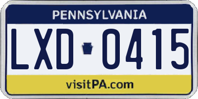 PA license plate LXD0415