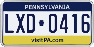 PA license plate LXD0416