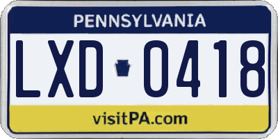 PA license plate LXD0418