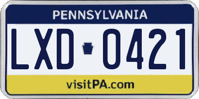PA license plate LXD0421
