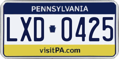PA license plate LXD0425