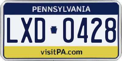 PA license plate LXD0428