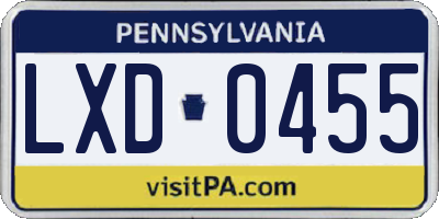 PA license plate LXD0455