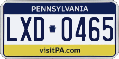 PA license plate LXD0465