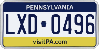 PA license plate LXD0496