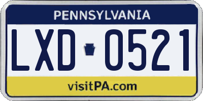 PA license plate LXD0521