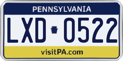 PA license plate LXD0522