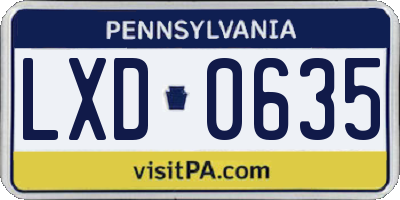 PA license plate LXD0635