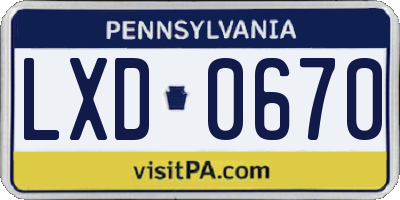 PA license plate LXD0670