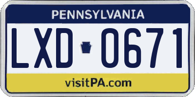 PA license plate LXD0671
