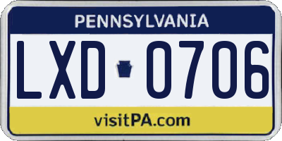 PA license plate LXD0706